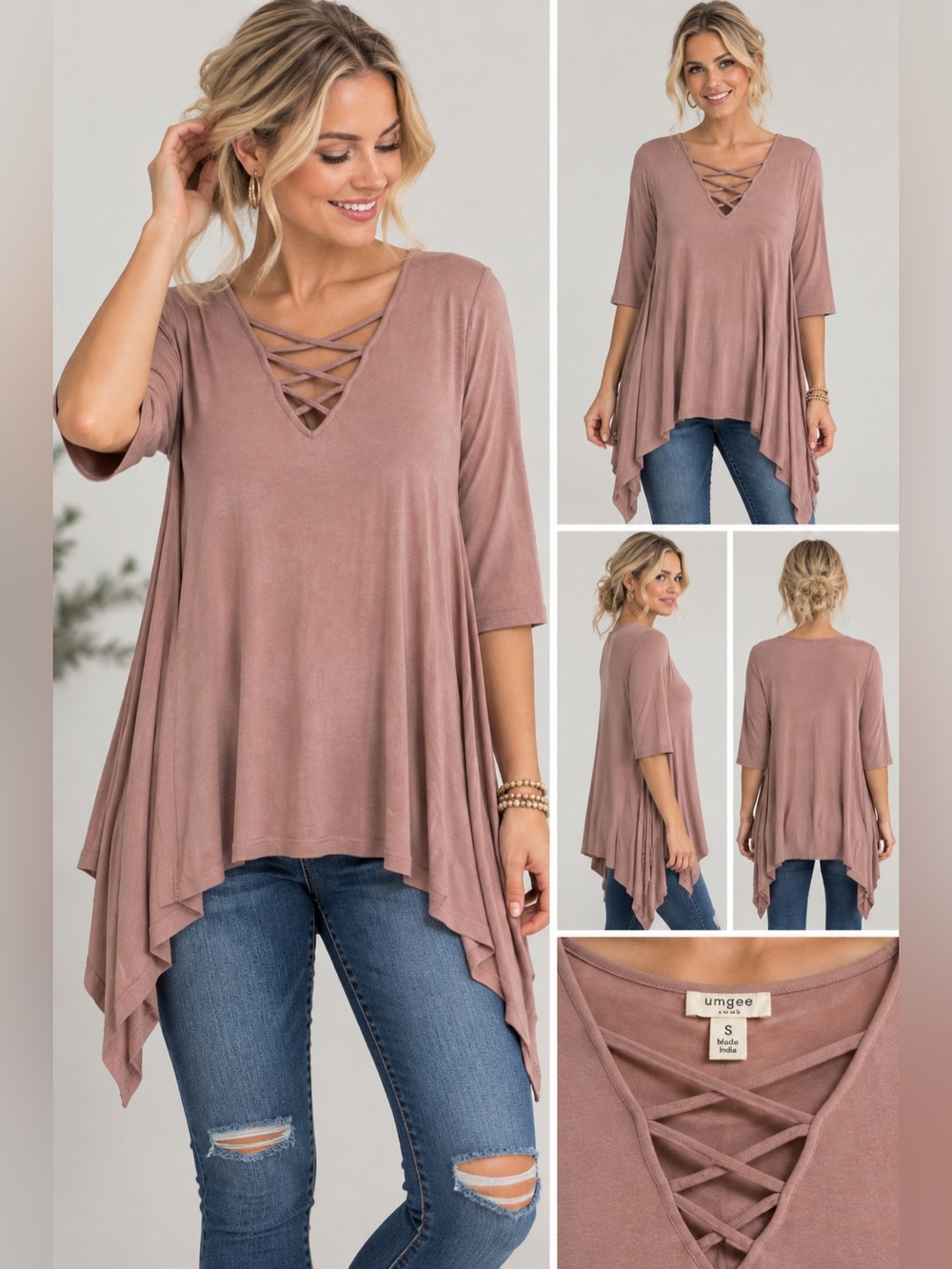 Umgee Mauve Crisscross V-Neck Flowy Tunic